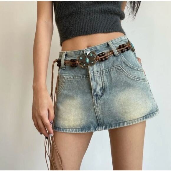 Boho Butterfly Rhinestone Blue Turquoise And Brown Beaded Woven Soft Tie Belt - Picture 7 of 12